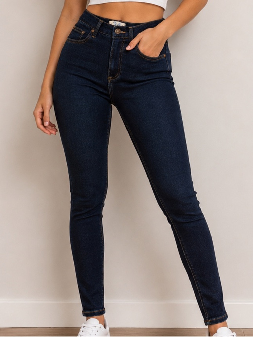Free People Dark Rinse Navy High-Rise Skinny Jeans NWT size 24 $78 MSRP